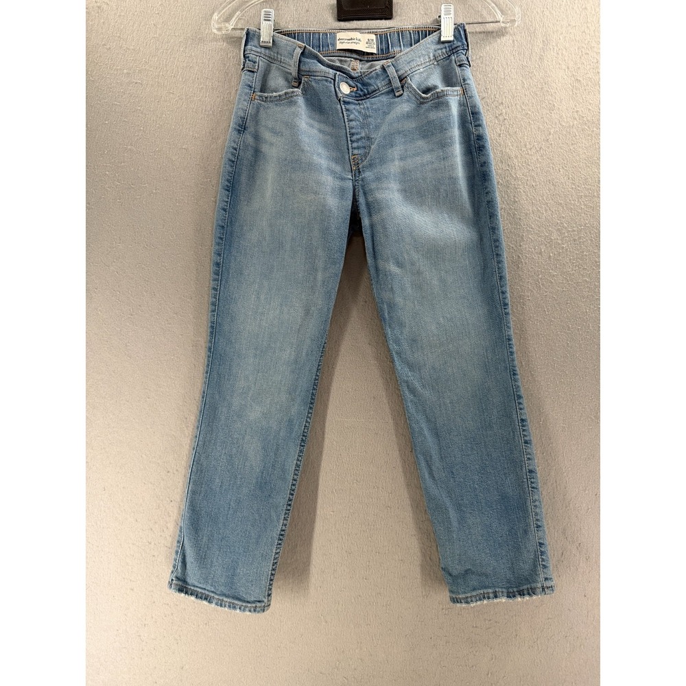 Abercrombie Kids High Rise Straight Jeans Girls 9/10 Light Wash Denim Pull On - Picture 1 of 16